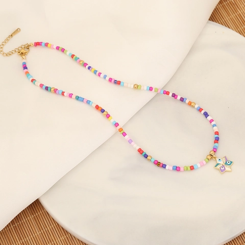 Böhmische Handgefertigte Perlenkette Mit Zirkon Evil Eye Kupfer Anhänger Edelstahl Schmuck Für Damen