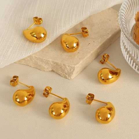 Minimalist Titanium Steel 18K Gold Plated Water Drop Stud Earrings For Women Fashion Commuter Teardrop Earrings Jewelry