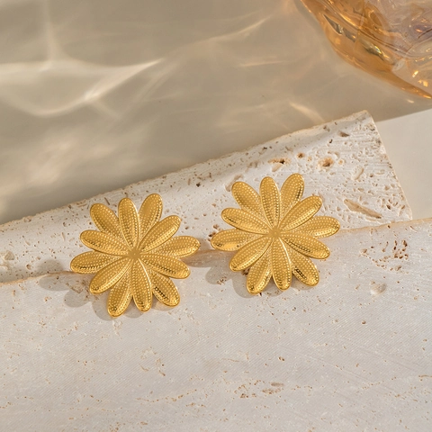 Vintage Edelstahl Blumen Ohrstecker Vergoldet Blütenblatt Floral Wasserdicht Allergiefrei Retro Schmuck Für Damen