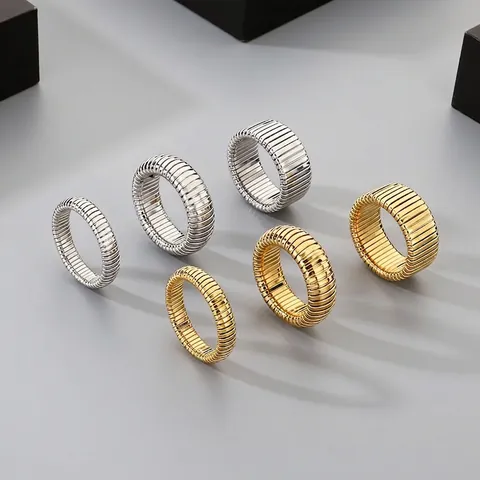 Anillo Tubogas Acero Inoxidable Espiral Rosca Minimalista Industrial Elegante Unisex Moda Joyería