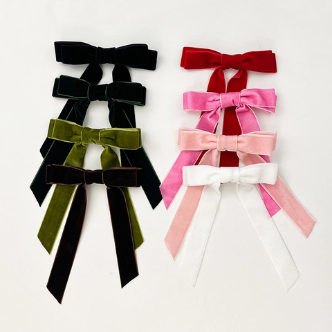Pinza Para El Pelo De Terciopelo Con Lazos Y Cintas Largas Estilo Vintage Elegante Color Sólido Accesorio Hecho A Mano Para Mujer