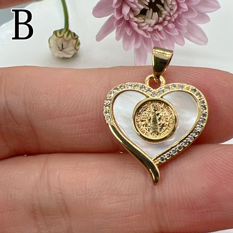 Heart Pendant Copper White Mother Of Artificial Pearl Shell Inlay Zirconia Religious Figure Love Style DIY Jewelry Accessory