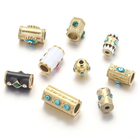 Evil Eye Stainless Steel Beads 18K Gold Plated Enamel Spacer Turquoise Zircon DIY Jewelry Making Supplies Boho Style