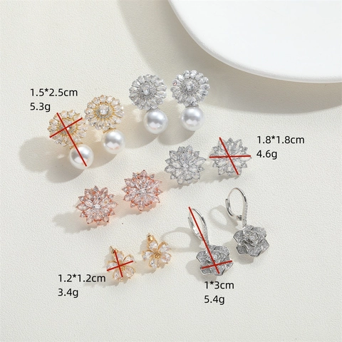 Flower Pendant Earrings Copper Zircon Faux Artificial Pearl Vintage Light Luxury Trendy Niche Jewelry For Women