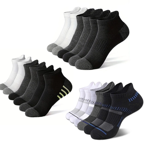 Men Athletic Ankle Socks Polyester Cotton Blend Breathable Mesh Arch Support Cushioned Low Cut Running Walking Performance