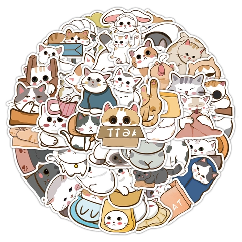 Cartoon Cat Stickers PVC Waterproof Japanese Kawaii Style For Luggage Laptop Phone Case Scrapbooking Decals