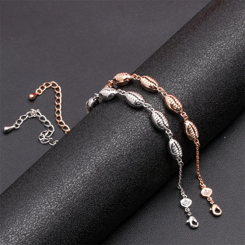 Bracciale a Catena in Rame con Conchiglie in Stile Bohémien per Donna Oro Rosa Argento Catena Regolabile Gioielli Strass