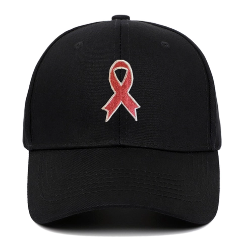 Red Ribbon Embroidery Cotton Baseball Cap Adjustable Breathable Sun Protection Outdoor Sports Hat For Men Women