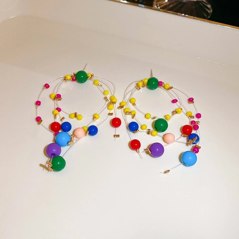 Orecchini Pendenti Lega Irregolare Perline Resina Colorate Con Perno Argento Stile Boho Gioielli Moda Donna