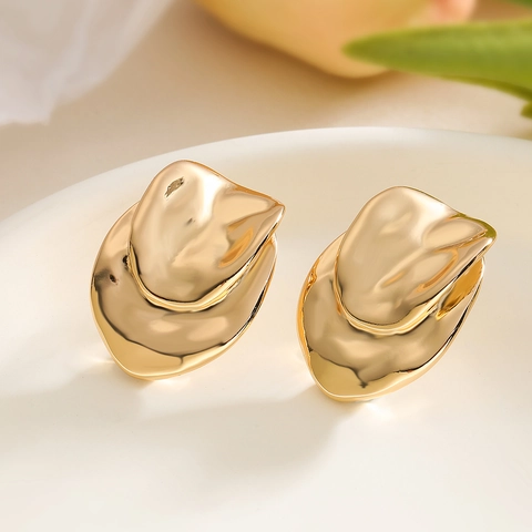 Geometrische Knopoorbellen Koper Goud Zilver Verguld Onregelmatige Gehamerde Textuur Eenvoudige Vintage Sieraden Voor Vrouwen