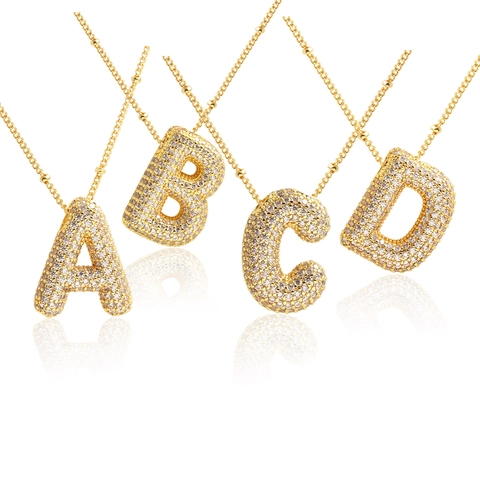 Balloon Initial Letter Pendant Necklace Real Gold Plated Copper Micro Pave Zircon Dainty Jewelry For Women Hip Hop
