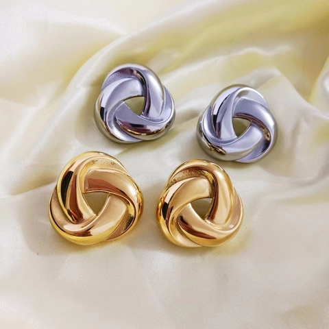 Geometric Twisted Triangle Knot Stud Earrings With Stainless Steel Earring Post High Polish Fashion Jewelry For Women