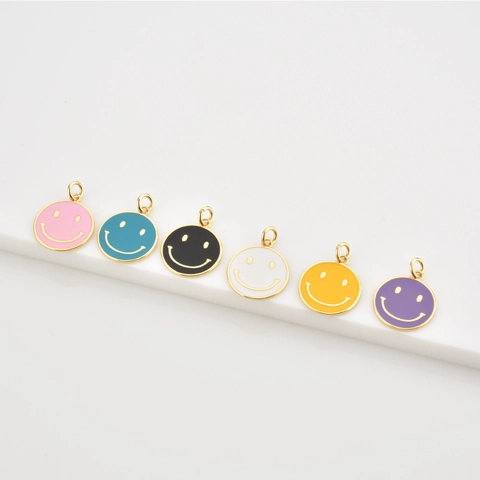 Collana Pendente Viso Sorridente Argento Sterling 925 Smalto Rotondo Colorato Gioielli Moda Regalo Donne