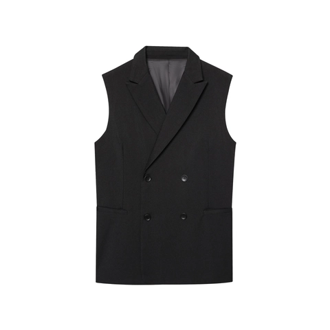 Women Double Breasted Vest And High Waist Wide Leg Pants Polyester Solid Color Business Casual Office Streetwear