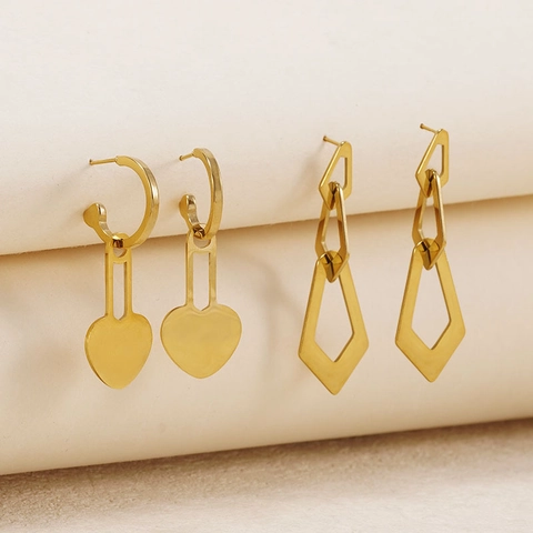 Mode Geometrische Edelstahl Hängeohrringe Für Damen Vergoldet Herz Unregelmäßiges Polygon Minimalistischer Schmuck Geschenk