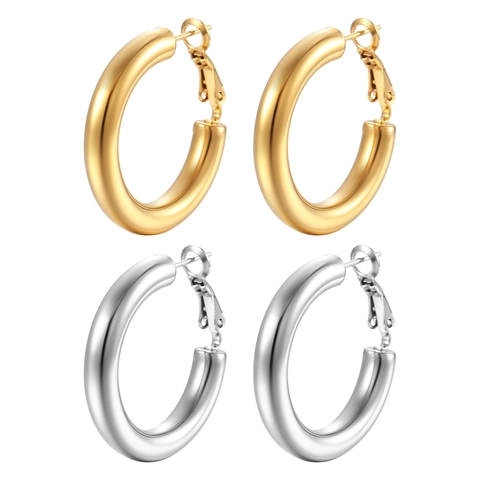Minimalistische 18K Vergulde Roestvrijstalen Chunky Creolen Voor Dames Geometrische Ronde Buisvormige Mode Sieraden Cadeau