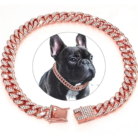 Luxus Cuban-Link Hundehalsband Mit Strass Legierung Haustier Halskette Hip Hop Iced Out Schmuck Mit Sicherheitsverschluss
