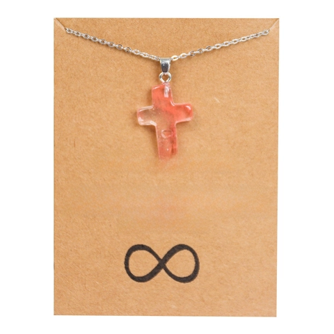 Collar Con Colgante De Cruz De Piedra Natural Cadena De Acero Inoxidable Tarjeta De Amistad Regalo Para Mujeres Y Hombres
