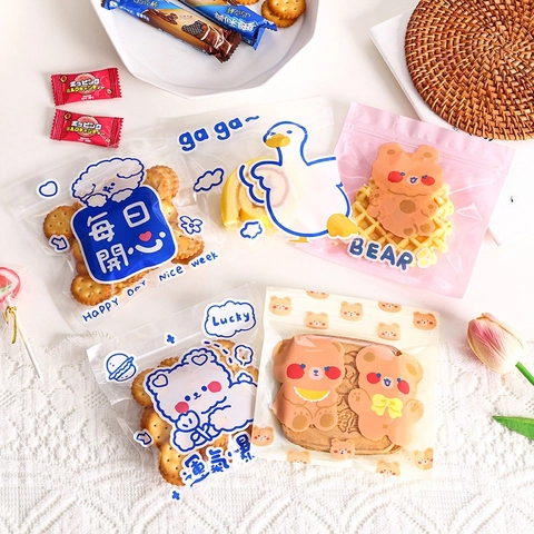 Cartoon Food Packaging Zip Lock Bags Transparent Plastic Self Sealing For Cookies Candy Snacks Storage Cute Animal Patterns