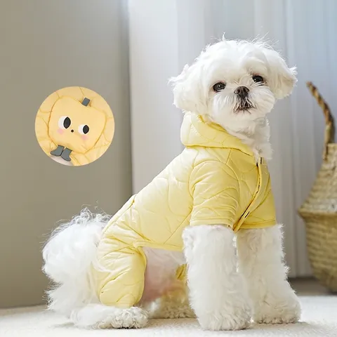Tuta Invernale Per Cani Cappotto Trapuntato Cappuccio Caldo Antivento Tasca Frutta Cartoon Abbigliamento Piccolo Cucciolo