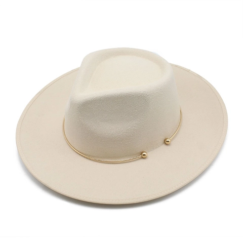 Vintage Wollen Vilt Fedora Hoed Brede Rand Platte Bovenkant Met Gouden Metalen Ring Decoratie Elegante Jazz Hoed Dames