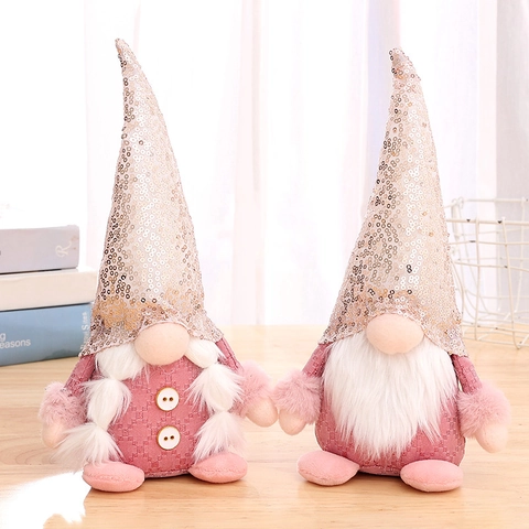 Pink Sequin Christmas Gnome Plush Rudolph Faceless Doll Nordic Style Home Decor Ornament For Holiday Party