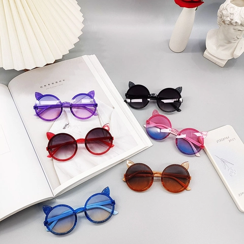 Gafas De Sol De Orejas De Gato Para Niños Montura De Plástico Con Brillo Protección UV Lentes Degradadas Moda Exterior Fiesta