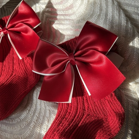 Baby Socks Knitted Cotton Large Satin Ribbon Bow Festive Christmas New Year Spanish Style Toddler Infant Girls