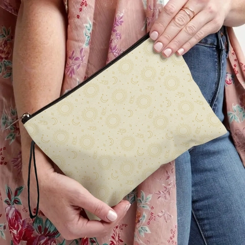 Borsa Per Trucco Con Stampa Sole E Luna Celestiale Pochette Per Cosmetici In Lino Con Cinturino Da Polso Organizzatore Da Viaggio