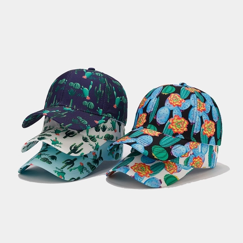 Honkbalpet Met Cactusprint Katoen Polyester Allover Patroon Verstelbaar Gebogen Rand Zomer Zonnehoed