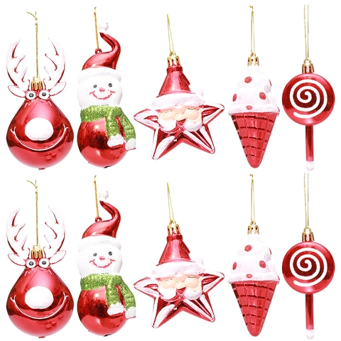 Pendenti Decorativi di Natale in Plastica Rosso Bianco Lecca Lecca Renna Gelato Stella Pupazzo di Neve Decorazione Sospesa per Albero di Natale Casa Festa