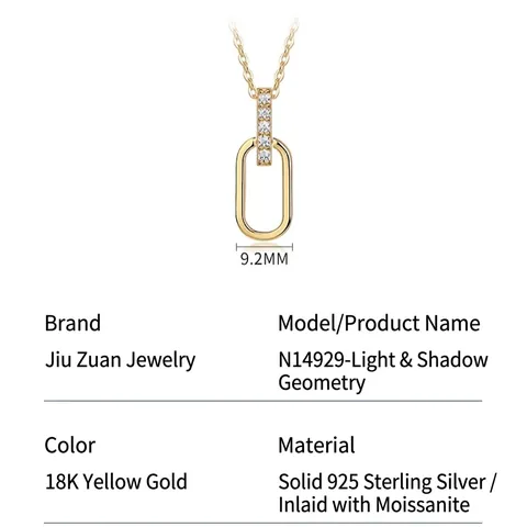 Minimalist Geometric Moissanite Necklace 925 Sterling Silver 18K Gold Plated French Style Oval Loop Pendant For Women