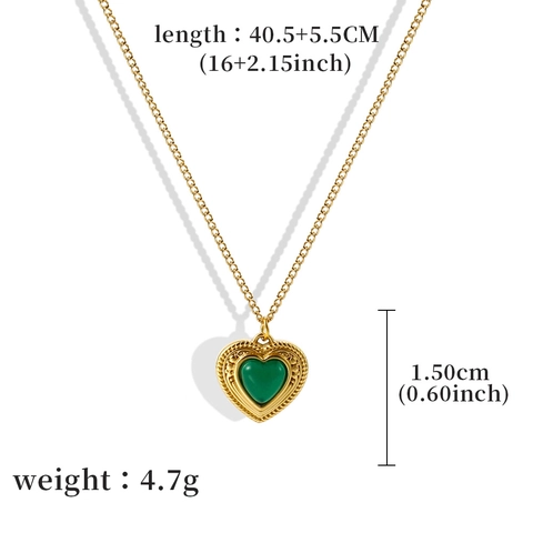 Vintage Herz Anhänger Halskette Edelstahl Mit Grünem Herz Edelstein Für Frauen Retro Stil Mode Schmuck