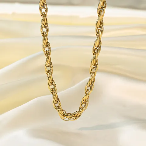 Gold Plated Stainless Steel Chunky Rope Chain Jewelry Necklace And Bracelet For Women Adjustable Hip Hop Style