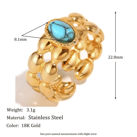 Anillo Aperto A Doppio Strato In Acciaio Inossidabile Con Turchese Vintage Placcato Oro 18K Gioielli Boho Regolabili Per Donna