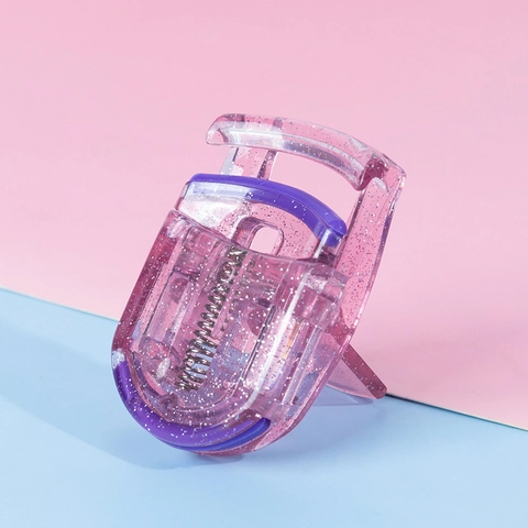 Rizador de Pestañas Portátil de Plástico Mini Diseño con Purpurina Con Almohadilla de Silicona Herramienta de Pestañas Accesorio de Belleza para Mujer