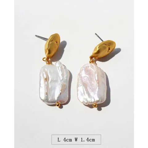 Artificial Baroque Pearl Drop Earrings With Copper Earring Post Brass Gold Plated Vintage French Style Irregular Geometric For Women