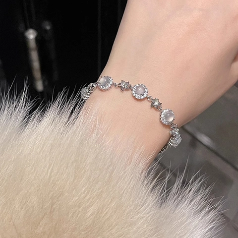 Copper Bracelet Round Chalcedony Flower Star Zircon Elegant French Romantic Style Jewelry Accessory For Women