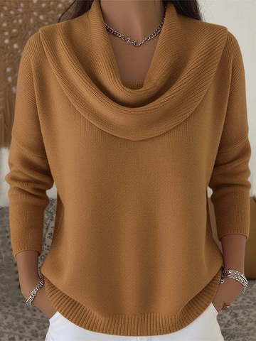 Dames Gebreide Trui Met Col Lange Mouwen Losse Pullover Effen Kleur Herfst Winter Top