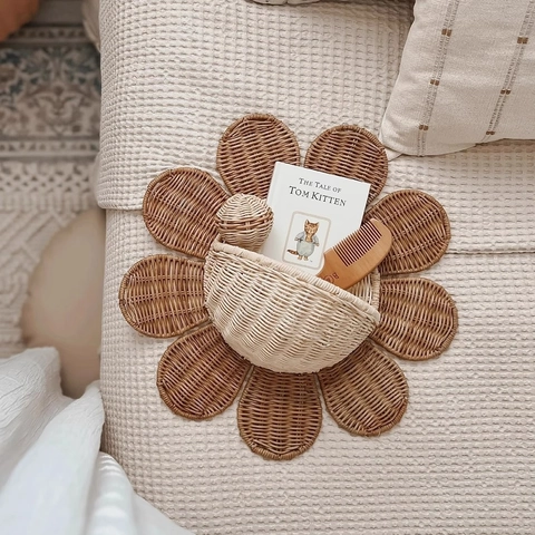 Cesto Portaoggetti Da Parete Intrecciato Girasole Stile Nordico In Rattan Forma Di Fiore Organizzatore Per Camera Dei Bambini