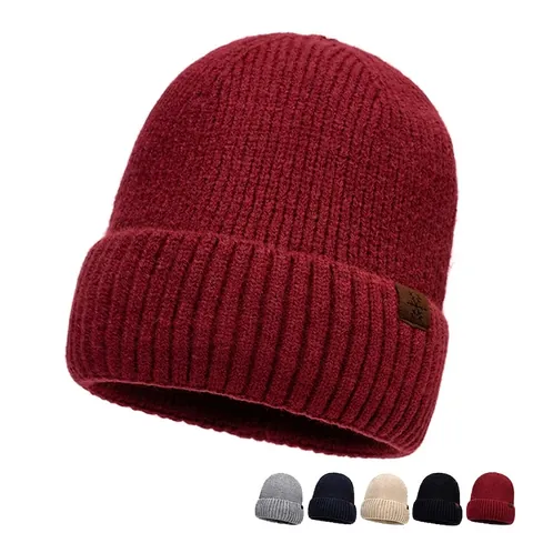 Strickmütze Beanie Warm Acryl Gerippt Winter Herbst Unisex Lässig Streetwear Mode Patch Dekoration