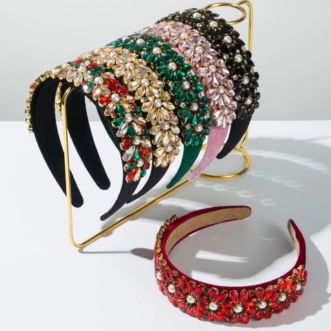 Baroque Vintage Padded Headband For Women Glass Rhinestone Artificial Pearl Handcrafted Palace Style Hair Accessory Party Ball