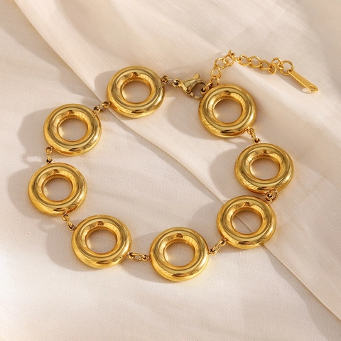 Bracciale A Maglie Con Anelli Tondi Placcato Oro 18K Acciaio Inossidabile Geometrico Retro Gioielli Di Moda Per Donne