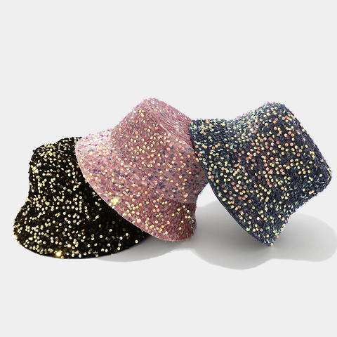 Pailletten Vissershoed Glitter Glanzend Polyester Zonbescherming Opvouwbaar Party Mode Hoofddeksels Voor Dames
