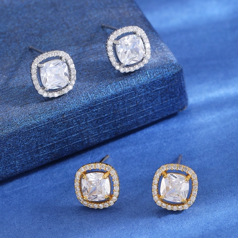 Minimalist Geometric Square Stud Earrings For Women Alloy Rhinestone Halo Bowknot Heart Cross Fashion Trendy Jewelry Gift