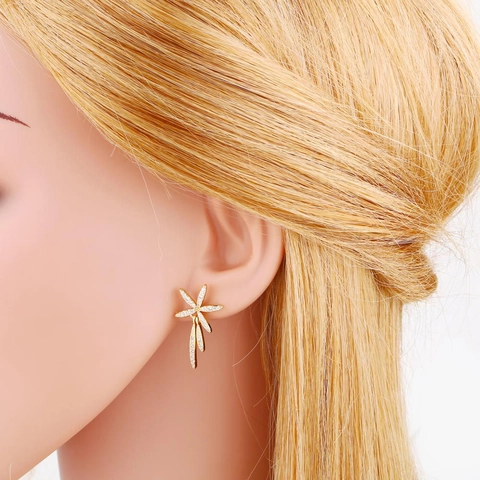 Stud Earrings Copper Zircon Coconut Tree And Round Shape Genuine Gold Plated Vintage Minimalist Jewelry For Women