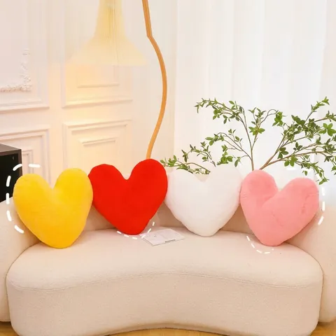 Heart Shaped Plush Pillow Soft Faux Rabbit Fur Cushion Nordic Solid Color For Sofa Bed Office Home Decor