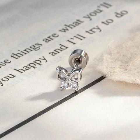 Hollow Butterfly Ear Cartilage Stud With Zircon Titanium Steel And Copper Screw Back Helix Piercing Jewelry For Women