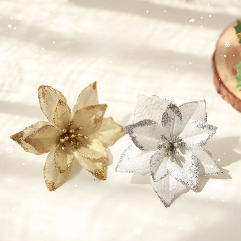 Kunstmatige Kerstmis Poinsettia Bloem Glitter Stof Feestelijke Boomdecoratie Party Decoratie Kerst Arrangement