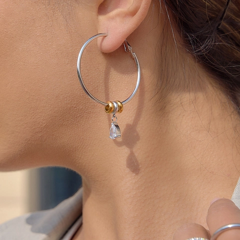Women Fashion Stainless Steel Hoop Earrings With Zirconia Artificial Pearl Dangle Gold Silver Plated Geometric Circle Earrings Jewelry